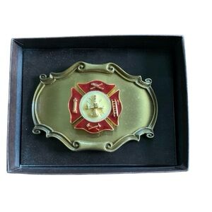 Vintage 70s Fire Fighter Brass Belt Buckle Raintree USA First Responder
